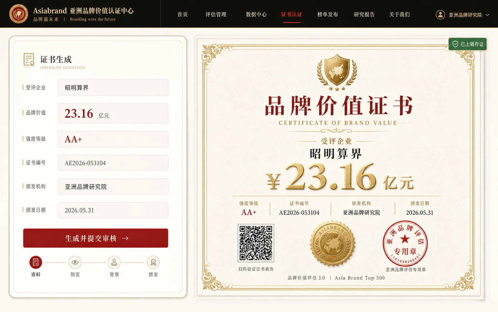 品牌价值证书生成原型